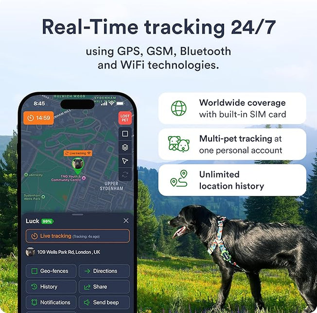Petloc8 Dog GPS Tracker for Dogs, 4G LTE Real Time Tracking & Geo-Fence Alert,(Subscription Required)