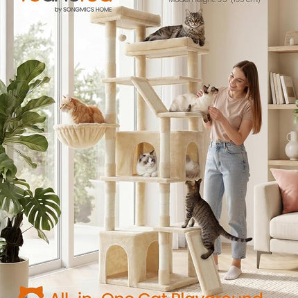 Feandrea Large Cat Tree, 72.6" Tall Sturdy Cat Tower for Indoor, Beige