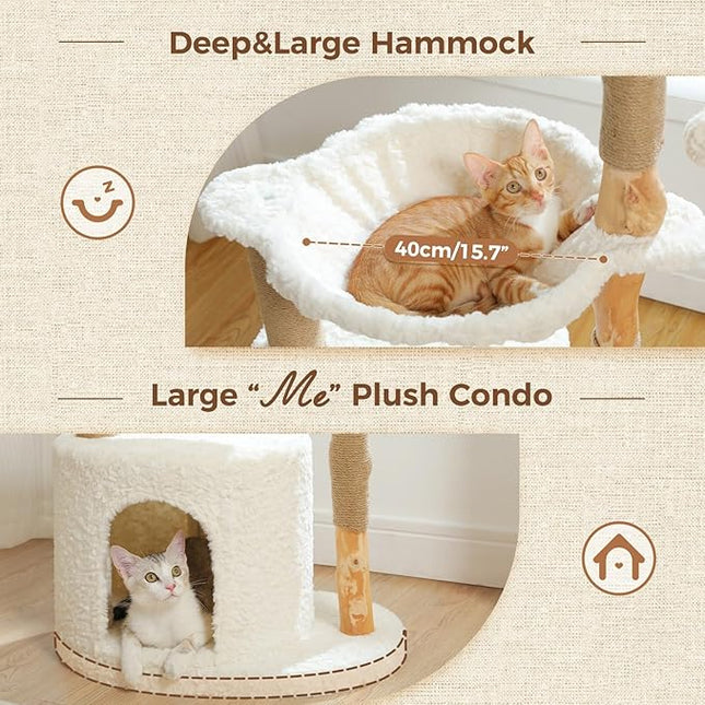 PAWZ Road Modern Cat Tree, Real Wood Cat Tower for Indoor Large Cats, Luxury Furniture with Large Cozy Hammock(Dia=40cm)