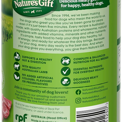 Nature's Gift Adult Wet Dog Food in Can, Loaf Lamb Recipe with Vegetables and Pasta 12x700g - Wholesome Mealtime in a Convenient Can, Natural Ingredients with Added Nutrients for Everyday Health