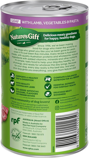 Nature's Gift Adult Wet Dog Food in Can, Loaf Lamb Recipe with Vegetables and Pasta 12x700g - Wholesome Mealtime in a Convenient Can, Natural Ingredients with Added Nutrients for Everyday Health