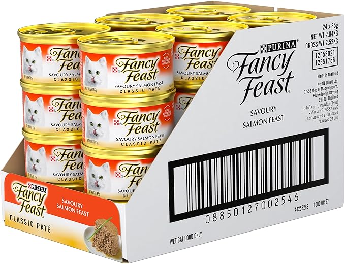 Fancy Feast Classic Paté Adult Wet Cat Food Savoury Salmon Feast 24x85g