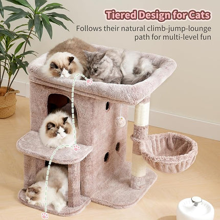 Heybly Cat Tree, 65cm Cat Tower with Spacious Top Perch for Large Cats,Mushroom