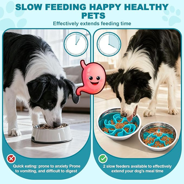 Slow Feeder Insert for Dog Bowl - 2PCS Anti-Bloat Silicone Mat with Super Suction