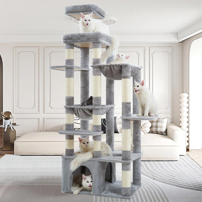 Heybly Cat Tree, 71-Inch Tall Cat Tower for Large Maine Coon Cats HCT037W | Light Gray