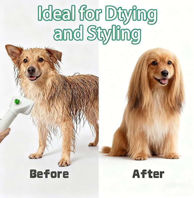 Dog Grooming Dryer, Pet Hair Dryer with Slicker Brush 2-in-1 for Dogs and Cats, Lightweight, Quiet, Adjustable Temp Perfect for Small to Medium Pets