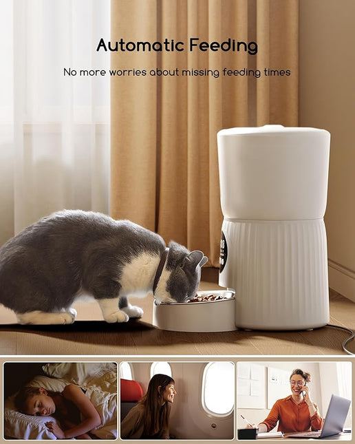 Faroro 4L/17 Cups Automatic Cat Feeder 1-6 Meals Per Day, 30s Voice Recording, Dual Power Supply for Cats and Small Dogs
