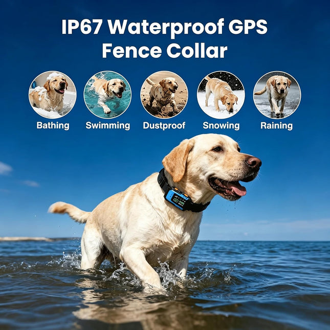 PATPET GPS Wireless Dog Collar Fence System, Adjustable Electric Fence for Dogs with 6 Warning Modes, Radius 33-9999 Yards, Rechargeable