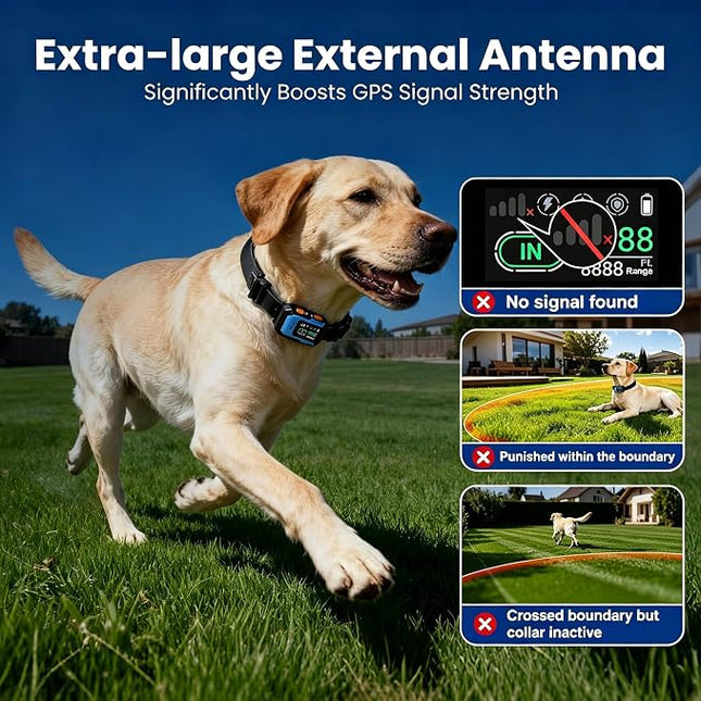PATPET GPS Wireless Dog Collar Fence System, Adjustable Electric Fence for Dogs with 6 Warning Modes, Radius 33-9999 Yards, Rechargeable