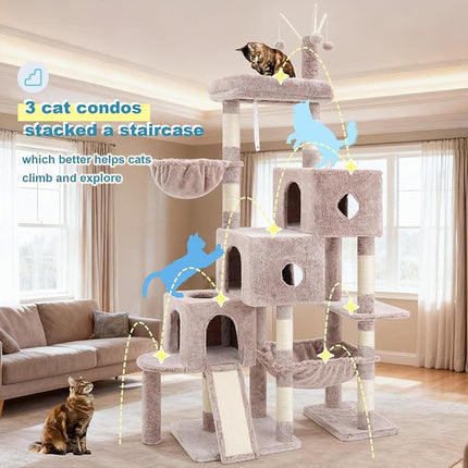 Hey-brother Cat Tree Tower with 3 Condos, Step Climbing Pathway MPJ081MU