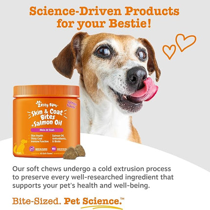 Zesty Paws Salmon Fish Oil Omega 3 For Dogs - With Wild Alaskan Salmon Oil - Anti Itch Skin & Coat + Allergy Support - Hip & Joint + Arthritis Dog Supplement - Omega-3 & 6 + Epa & Dha - 90 Chew Treats