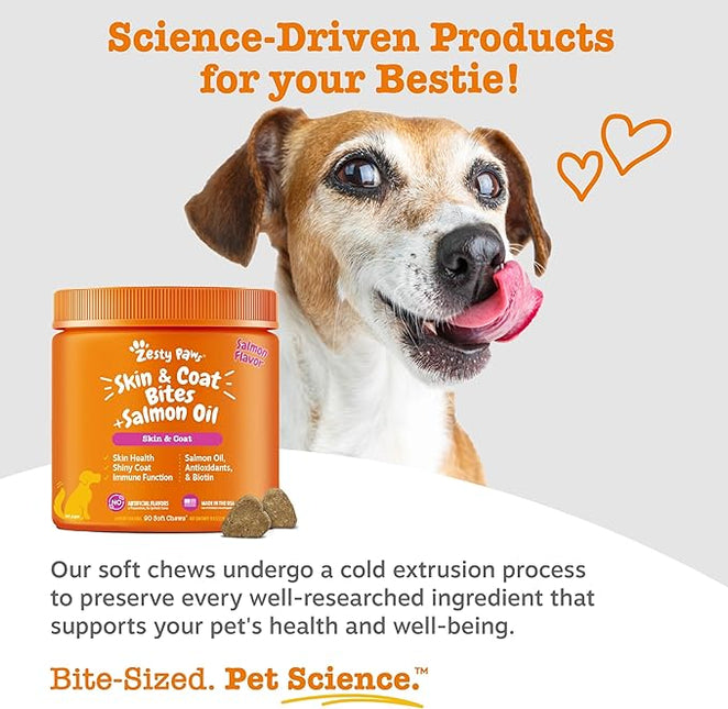 Zesty Paws Salmon Fish Oil Omega 3 For Dogs - With Wild Alaskan Salmon Oil - Anti Itch Skin & Coat + Allergy Support - Hip & Joint + Arthritis Dog Supplement - Omega-3 & 6 + Epa & Dha - 90 Chew Treats