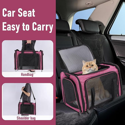 Large Cat Carrier Airline Approved, Soft-Sided Pet Travel Bag with Breathable Mesh, Foldable Dog Carrier for Cats and Small Dogs, Grey, 45x30x30cm (Pink)