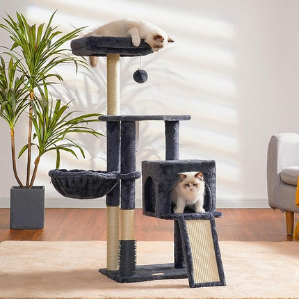 Heybly Cat Tree with Cat Self Groomer Brush, Cat Tower Condo for Indoor Cats , Smoky Gray HCT005SG