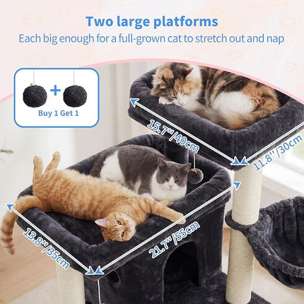 Heybly Cat Tree with Reinforced Big Base, 105cm Sturdy Cat Tower for Indoor Cats ,Smoky Gray