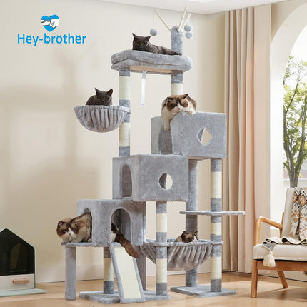 Hey-brother Cat Tree Tower with 3 Condos, Step Climbing Pathway MPJ081W