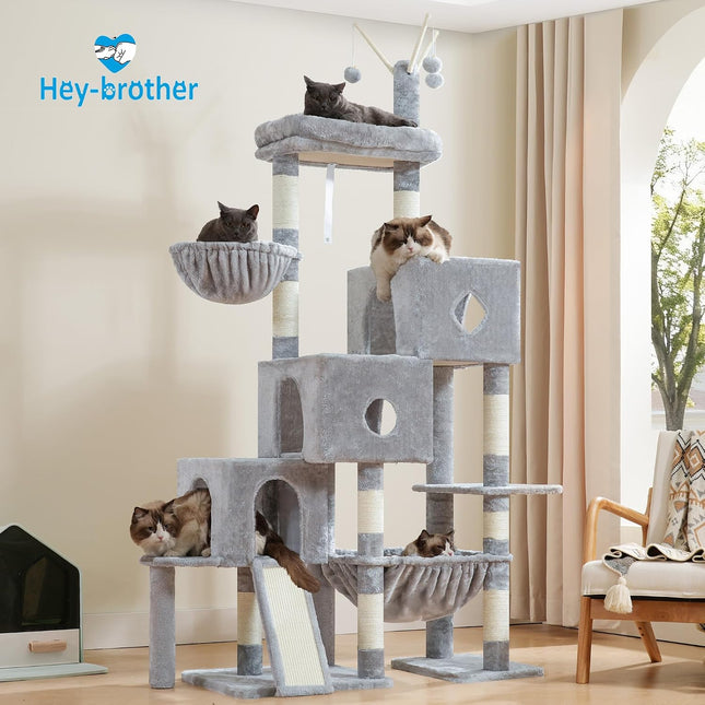 Hey-brother Cat Tree Tower with 3 Condos, Step Climbing Pathway MPJ081W