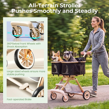 Double Pet Stroller with Detachable Carriers,Ideal for 2 Dogs or Cats,Small/Medium Pets,Black