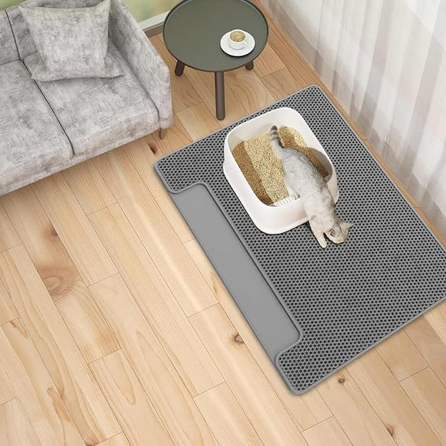 XL 70x58cm Cat Litter Mat – Double Layer Litter Trapping Mat with Cleaning Brush