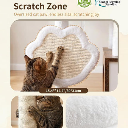 Heybly Cat Tree with Litter Box Enclosure, Modern 162cm Hidden Cat Tower for Indoor Cats, All-in-One Solid Wood Cat Condo with Paw-Shaped Board, Multi-Level Perch & Playzone, Rustic Brown HCT105SR