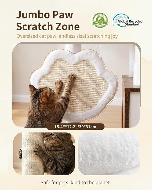 Heybly Cat Tree with Litter Box Enclosure, Modern 162cm Hidden Cat Tower for Indoor Cats, All-in-One Solid Wood Cat Condo with Paw-Shaped Board, Multi-Level Perch & Playzone, Rustic Brown HCT105SR