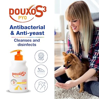 DOUXO S3 PYO Shampoo | Antibacterial & Anti-Yeast Shampoo for Dogs & Cats | Yeast Overgrowth Shampoo for Dogs | Recommended Cat & Dog Disinfecting Shampoo | Chlorhexidine for Dogs | 200ml
