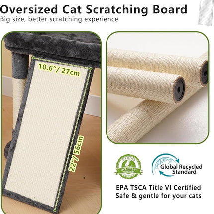 Heybly Cat Tree, 184 cm Anti-Tip Cat Tower for Large Cats, All-in-One,Smokey Grey