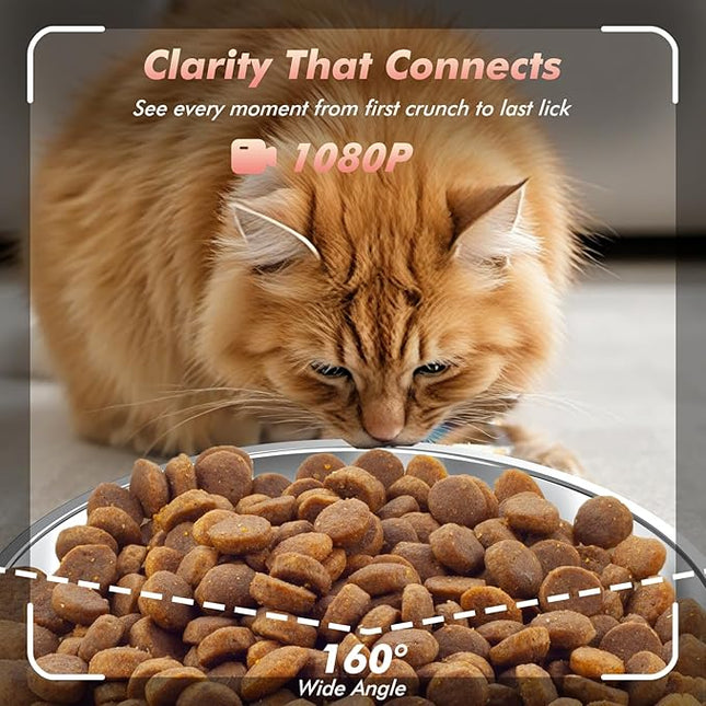 Nityers Automatic Cat Feeder with Camera, 5G WiFi Automatic Dog Feeder, Up to 15mm Kibbles, 5L Large Capacity, 1080P HD