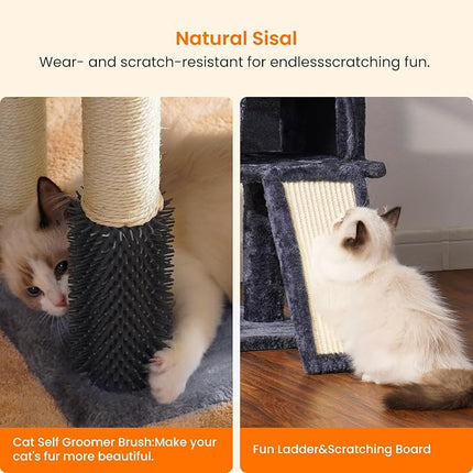 Heybly Cat Tree with Cat Self Groomer Brush, Cat Tower Condo for Indoor Cats , Smoky Gray HCT005SG