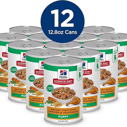 Hill's Science Diet Puppy Wet Dog Food, Savory Stew with Chicken and Vegetables, 363g, 12 Pack, Canned Dog Food