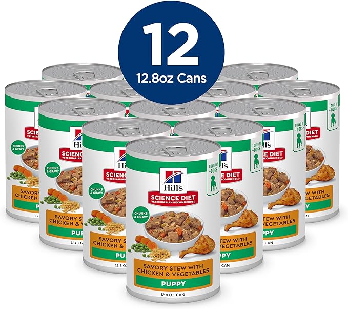 Hill's Science Diet Puppy Wet Dog Food, Savory Stew with Chicken and Vegetables, 363g, 12 Pack, Canned Dog Food