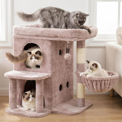 Heybly Cat Tree, 65cm Cat Tower with Spacious Top Perch for Large Cats,Mushroom
