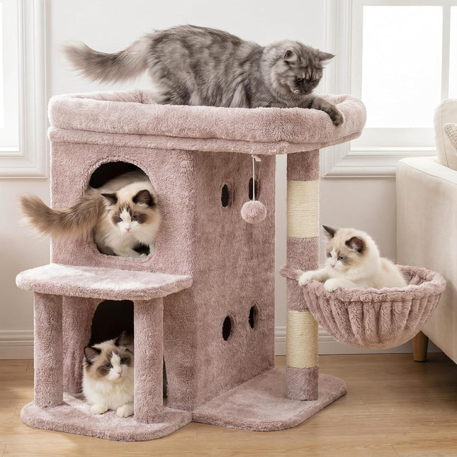 Heybly Cat Tree, 65cm Cat Tower with Spacious Top Perch for Large Cats,Mushroom