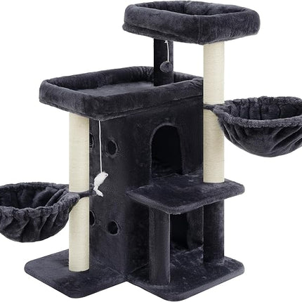 Heybly Cat Tree with Reinforced Big Base, 105cm Sturdy Cat Tower for Indoor Cats ,Smoky Gray
