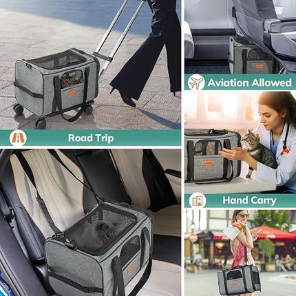 Morpilot Cat Carrier with Wheels Airline Approved, Pet Dog Carrier Dark Gray