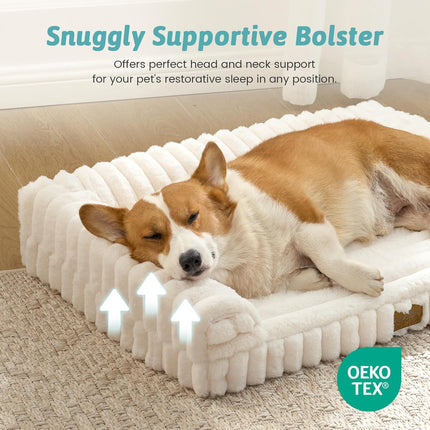 Cozy KISS Cute Dog Bed for Medium Dogs, Faux Rabbit Fur Orthopedic Foam (Cream, 30" L x 20" W x 6" Th)