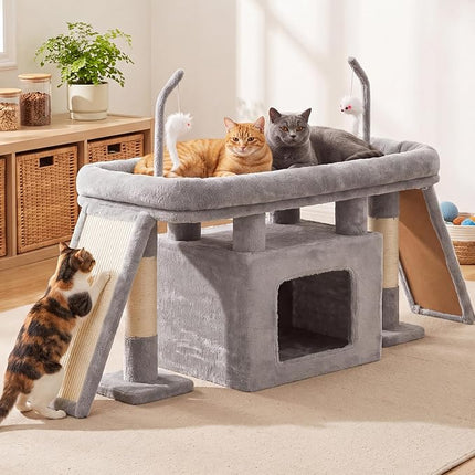 Heybly Cat Tree Extra-Long & Stable 2 Adjustable Scratch Boards, Light Gray
