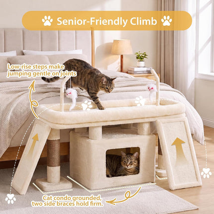 Heybly Cat Tree Extra-Long & Stable 2 Adjustable Scratch Boards,Beige