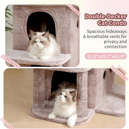 Heybly Cat Tree, 65cm Cat Tower with Spacious Top Perch for Large Cats,Mushroom
