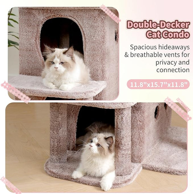 Heybly Cat Tree, 65cm Cat Tower with Spacious Top Perch for Large Cats,Mushroom