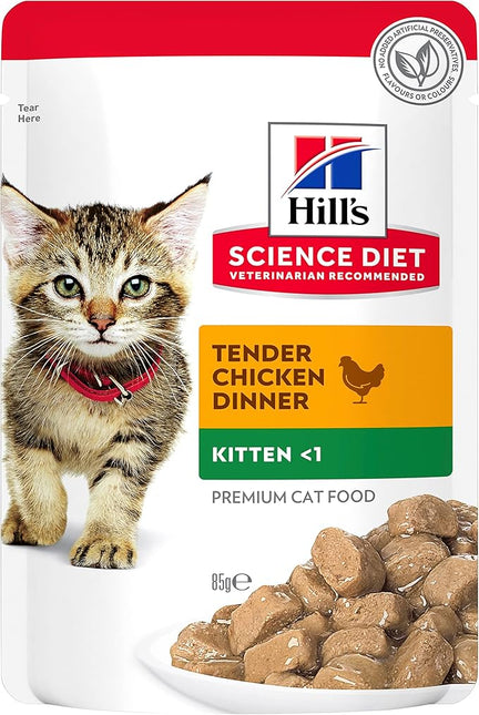 Hill's Science Diet Kitten Wet Cat Food, Chicken, 85g, 12 Pack, Cat Food Pouches