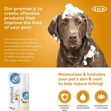 Peptivet Dog & Cat Skin Foam, No-Rinse Leave-On for Itchy Skin, 100 ml