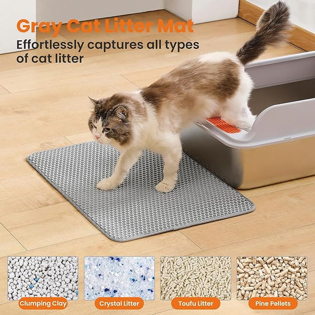 Cat Litter Mat Cat Litter Trapping Mat, Honeycomb Double Layer Design, Urine and Water Proof Material, Scatter Control, (Grey, 120 * 70 cm)