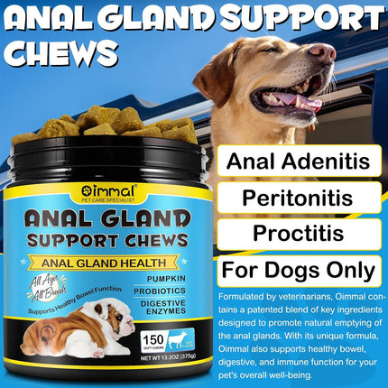 Anal Gland Support Soft Chews for Dogs - Pumpkin, Probiotics & Digestive Enzymes - Beef Flavour, 150 Count (375g)