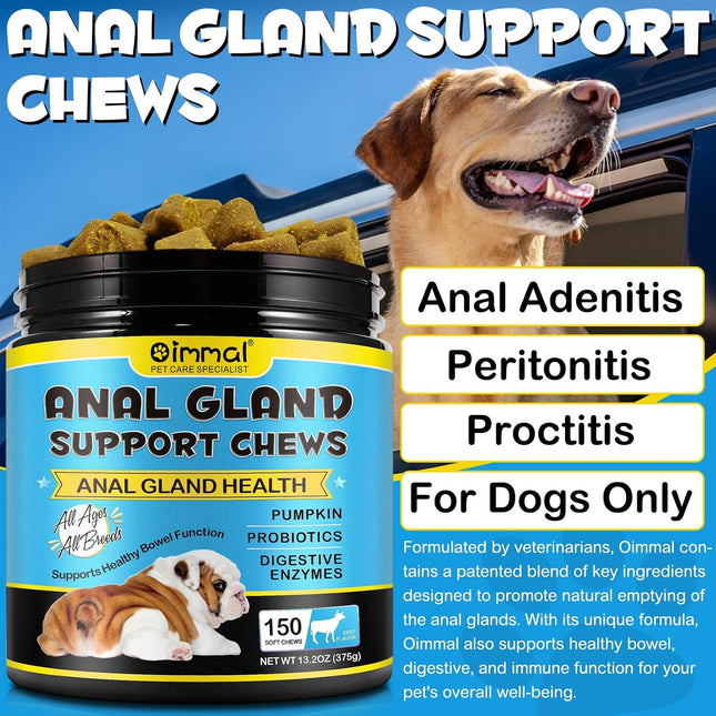 Anal Gland Support Soft Chews for Dogs - Pumpkin, Probiotics & Digestive Enzymes - Beef Flavour, 150 Count (375g)