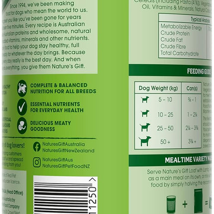 Nature's Gift Adult Wet Dog Food in Can, Loaf Lamb Recipe with Vegetables and Pasta 12x700g - Wholesome Mealtime in a Convenient Can, Natural Ingredients with Added Nutrients for Everyday Health