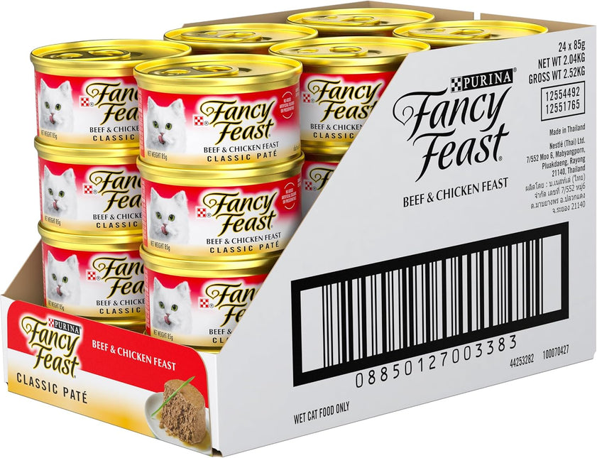 FANCY FEAST Classic Paté Adult Wet Cat Food Beef & Chicken Feast 24x85g