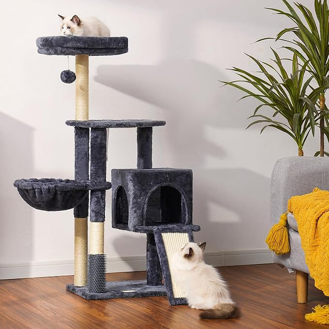 Heybly Cat Tree with Cat Self Groomer Brush, Cat Tower Condo for Indoor Cats , Smoky Gray HCT005SG