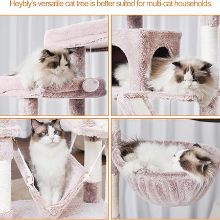 Heybly Cat Tree, 180 cm-Tall Tower for Indoor Cats with 2 Perches, 2 Big Condos, 2 Hammocks, Mushroom