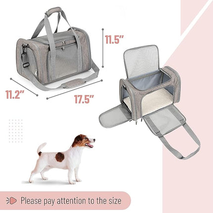 Soft-Sided Cat/Dog/Pet Carrier, Collapsible Pets Travel Carriers for Big Cats/Small Dogs with Shoulder Strap & Removable Mat, Mesh Puppy Carry Bag, Up to 16 Lbs, TSA Airline Approved(Gray)
